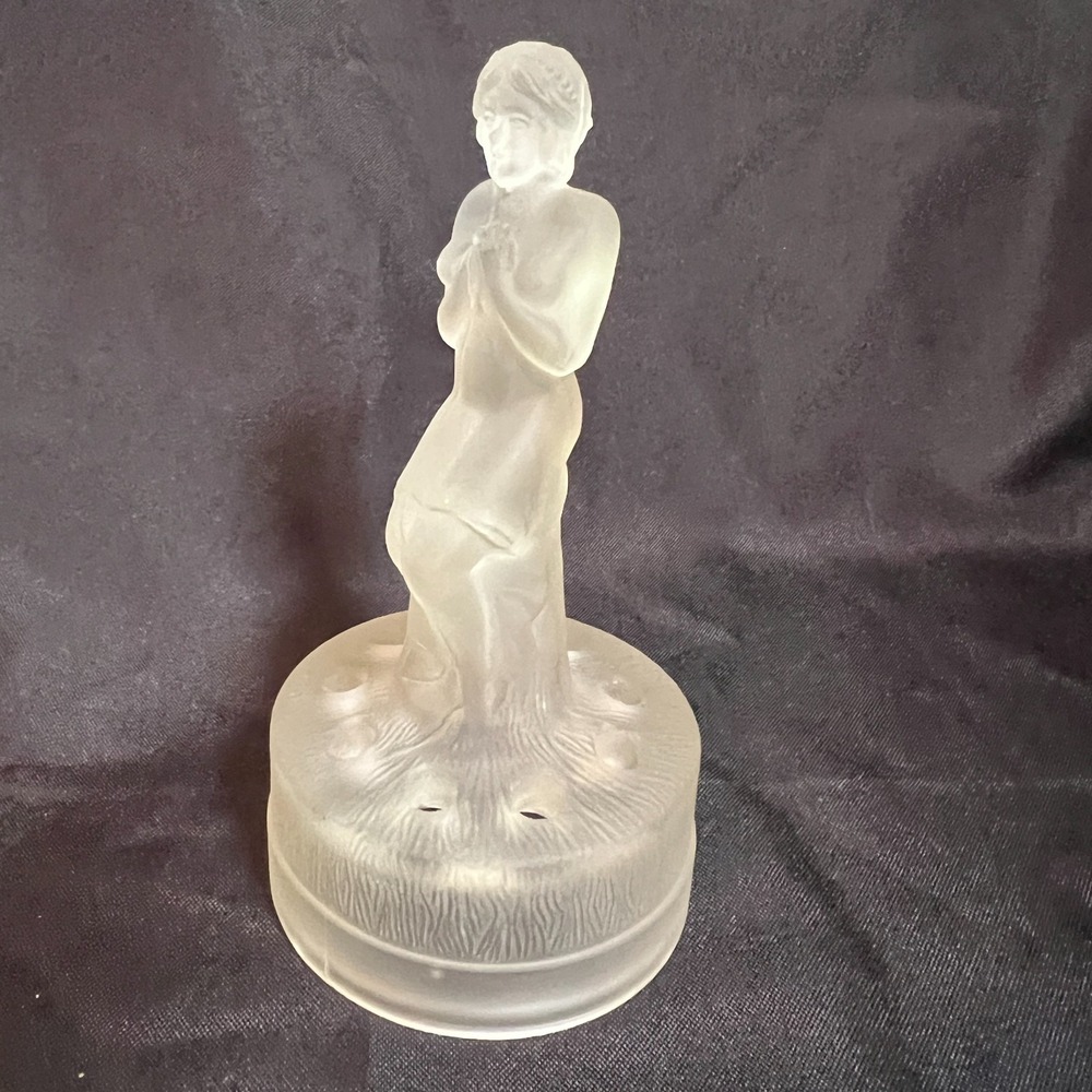 Walther & Söhne "Seated Lady"‎ Frosted Glass Flower Frog Art Deco Nude Germany